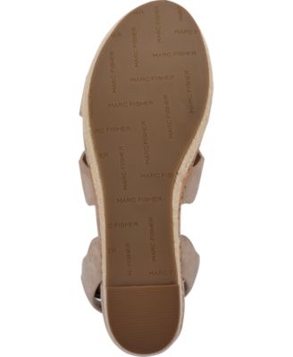 MARC FISHER Womens Beige 1" Platform Padded Cork-Like Jute Detailing Scalloped Ankle Strap Fayme Round Toe Wedge Buckle Leather Slingback Sandal M