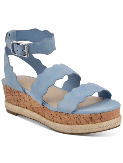 MARC FISHER Womens Blue 1.5" Platform Padded Cork-Like Jute Detailing Scalloped Ankle Strap Fayme Round Toe Wedge Buckle Leather Slingback Sandal 11 M