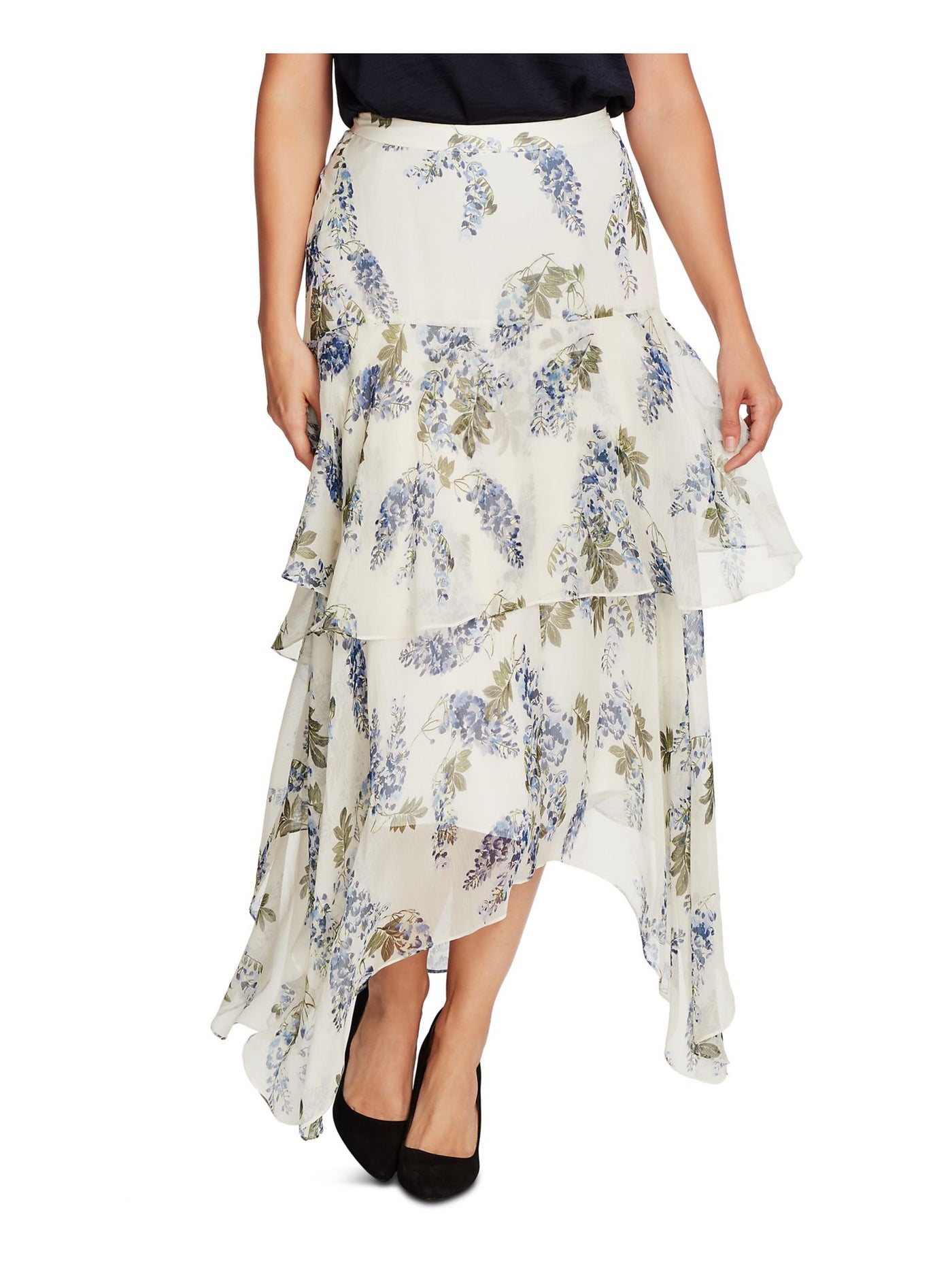 VINCE CAMUTO Womens White Ruffled Floral Maxi Ruffled Skirt 8