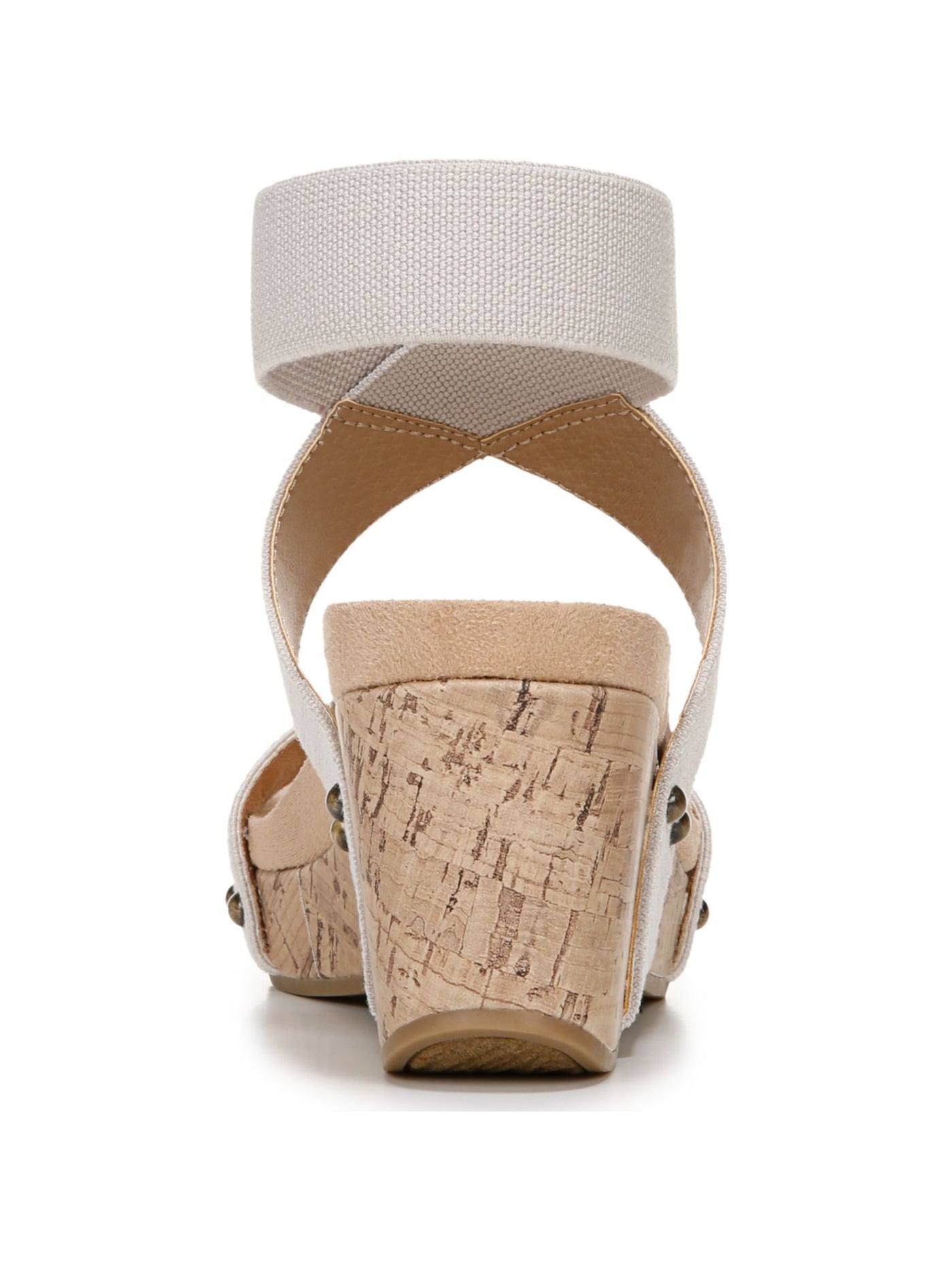 LIFE STRIDE Womens Beige 1/2" Platform Studded Stretch Comfort Cork-Like Ankle Strap Cushioned Del Mar Round Toe Wedge Slip On Slingback Sandal 9.5 M