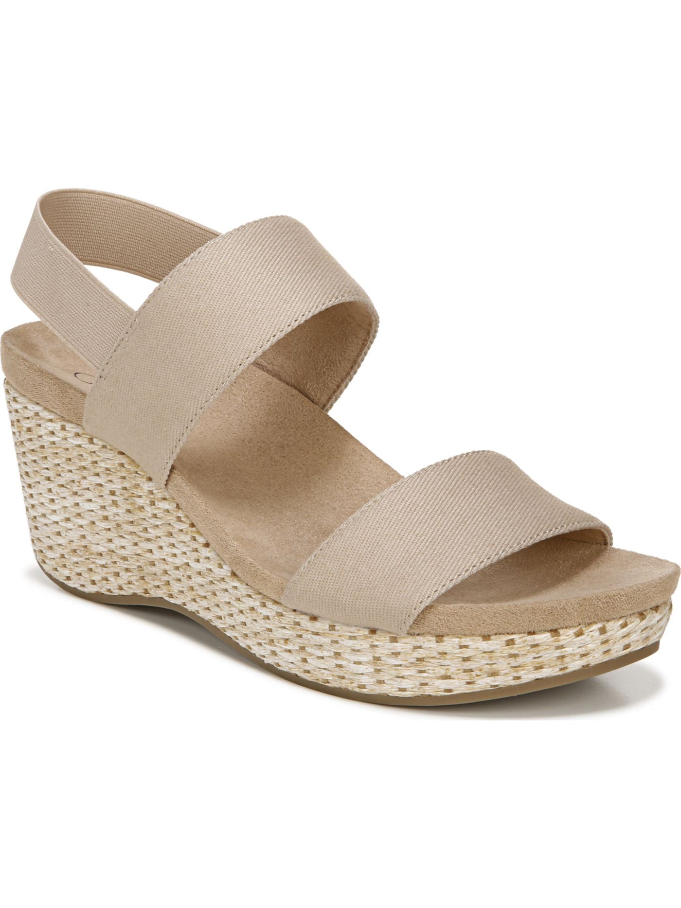 LIFE STRIDE Womens Beige Traction Sole Woven 1" Platform Goring Cushioned Delta Round Toe Wedge Slip On Slingback Sandal 6 M
