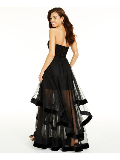 BLONDIE NITES Womens Black Velvet-piped Top, Gown, Mesh Sleeveless Strapless Full-Length Evening Dress Juniors 13