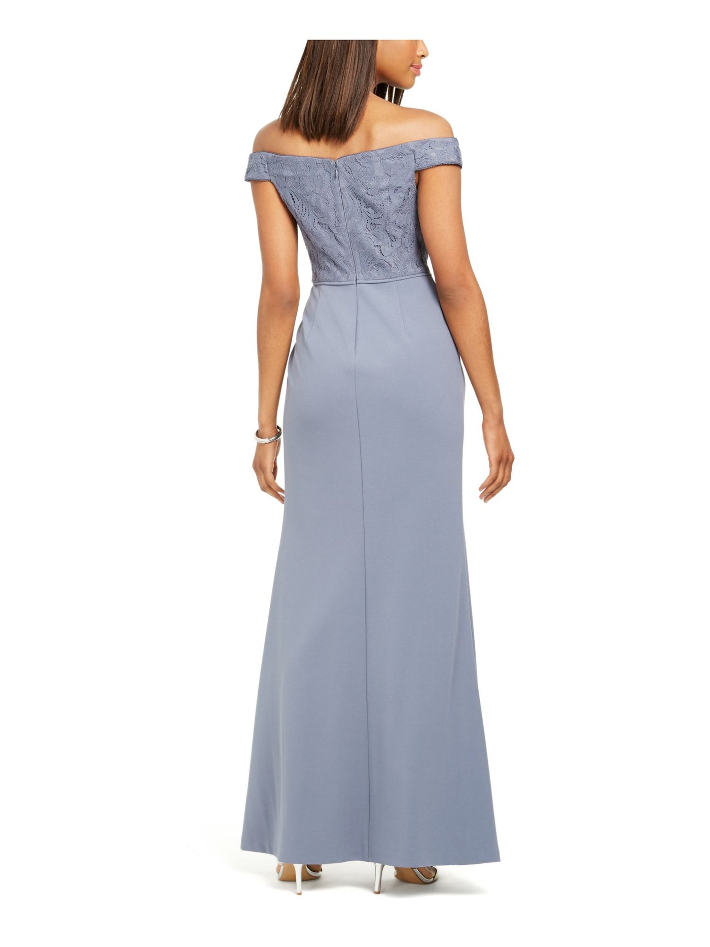 ADRIANNA PAPELL Womens Light Blue Lace Zippered Short Sleeve Off Shoulder Full-Length Formal Sheath Dress 10