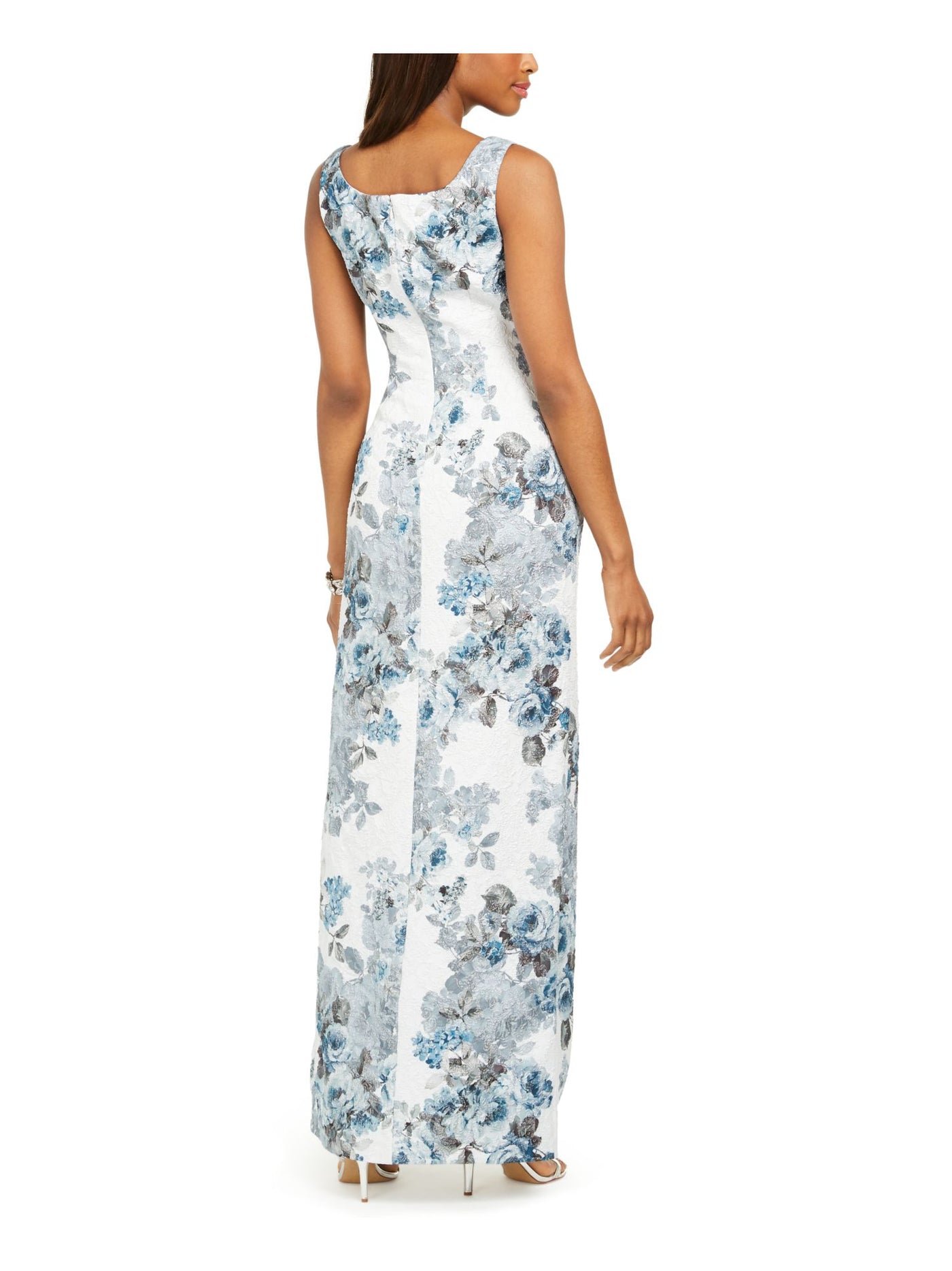 ADRIANNA PAPELL Womens Blue Slitted Floral Sleeveless Scoop Neck Maxi Evening Sheath Dress 10