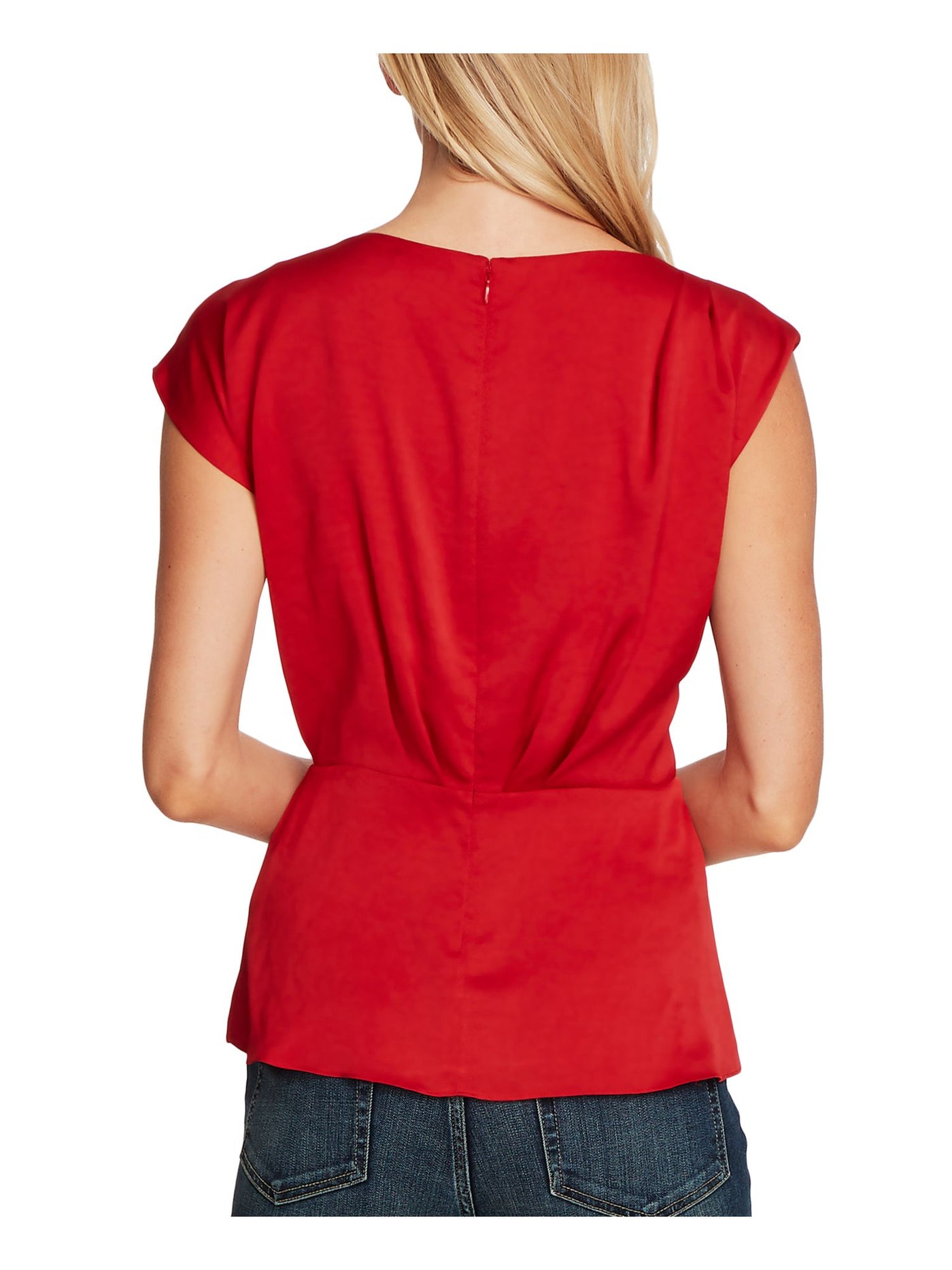 VINCE CAMUTO Womens Red Cap Sleeve Jewel Neck Blouse XXS