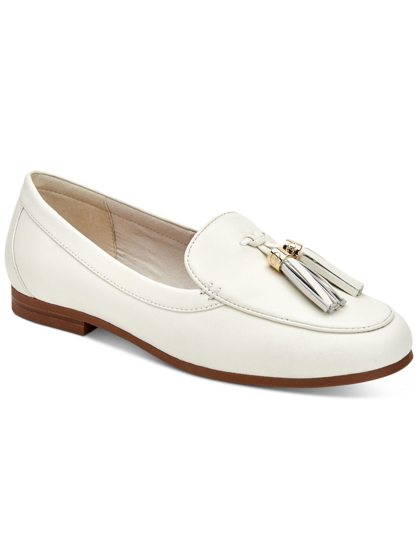 CHARTER CLUB Womens Ivory Silver Toned Hardware Tasseled Cushioned Margott Round Toe Block Heel Slip On Leather Loafers Shoes 8 M