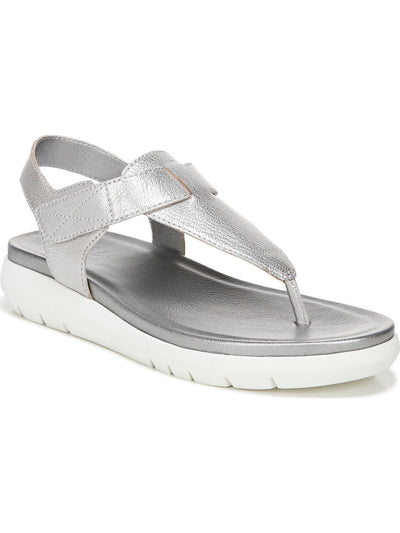 NATURALIZER Womens Silver 1" Platform Comfort Adjustable Strap Metallic Non-Slip Lincoln Wedge Leather Thong Sandals 7.5 W