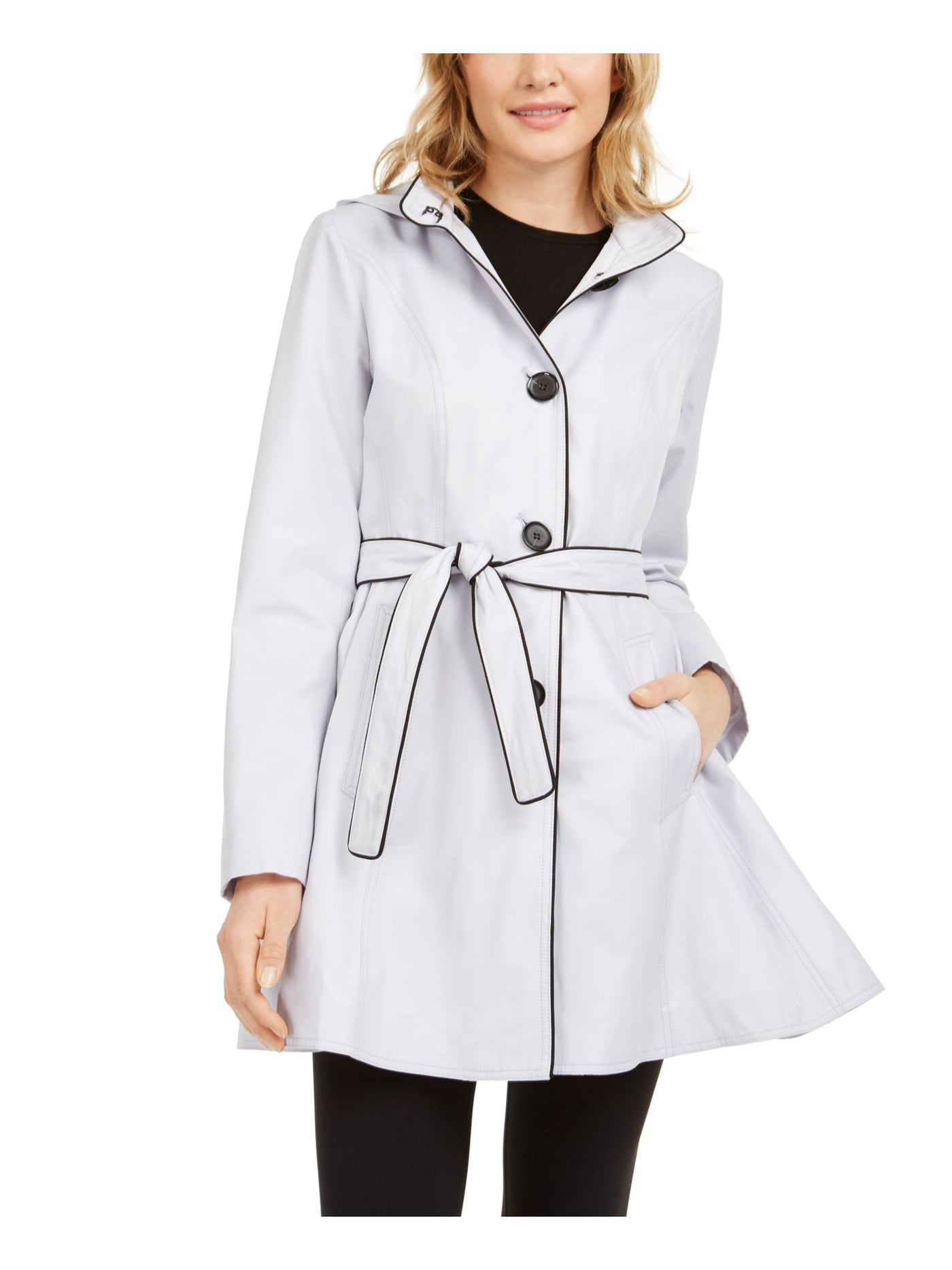 LAUNDRY Womens Belted Pocketed Hooded Raincoat