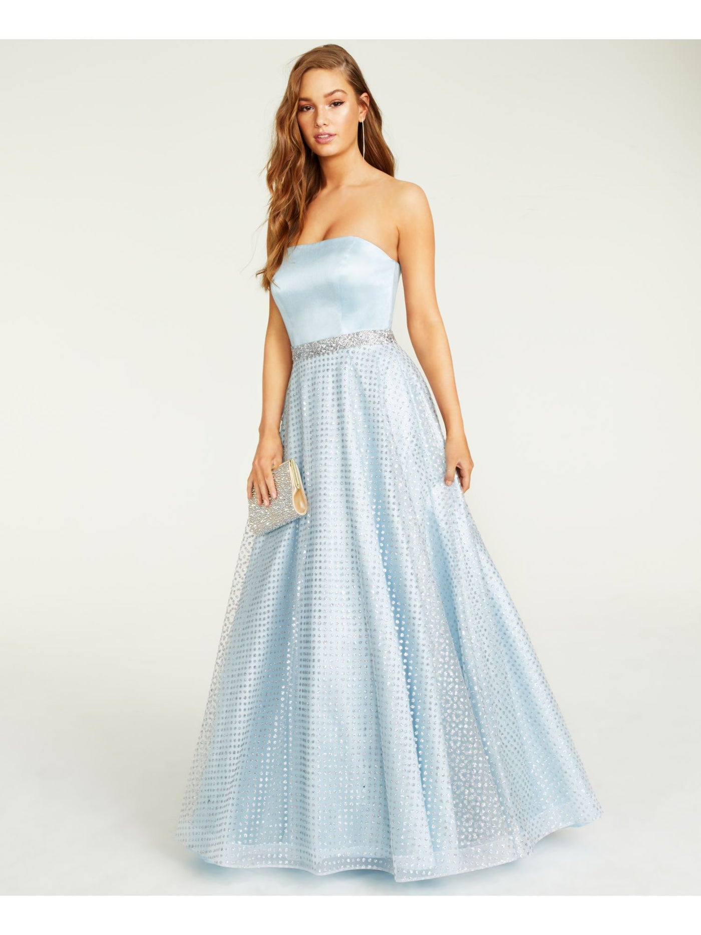 SAY YES TO THE PROM Womens Light Blue Glitter Overlay Sleeveless Full-Length Prom Dress 5\6