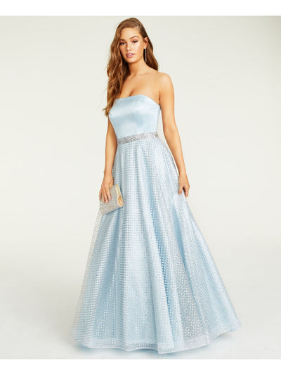 SAY YES TO THE PROM Womens Light Blue Glitter Overlay Sleeveless Full-Length Prom Dress 5\6
