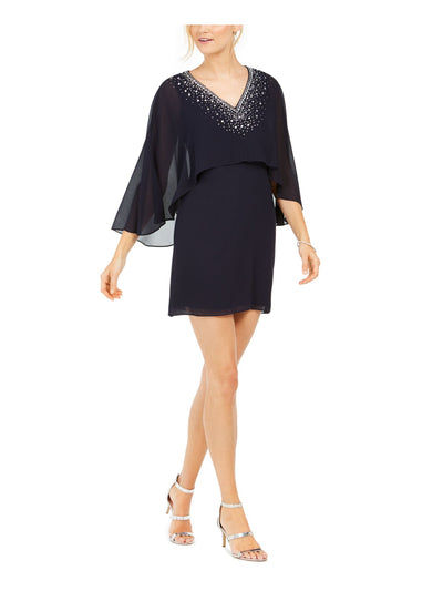VINCE CAMUTO Womens Embellished Sheer V Neck Mini Blouson Dress
