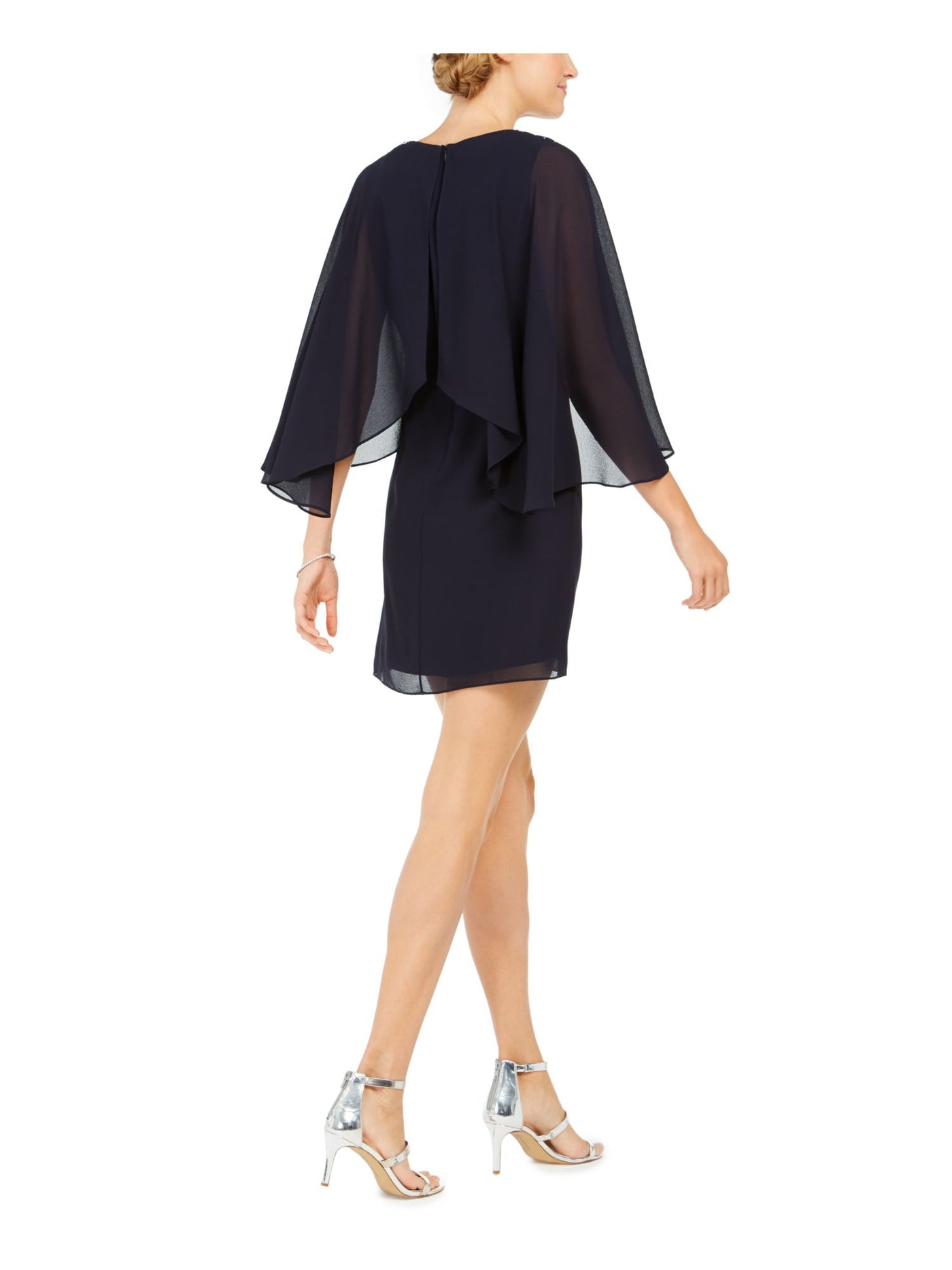 VINCE CAMUTO Womens Embellished Sheer V Neck Mini Blouson Dress