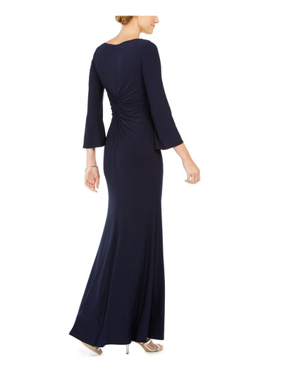 VINCE CAMUTO Womens Navy Stretch Embellished Zippered Bell Sleeve Boat Neck Full-Length Evening Sheath Dress 8