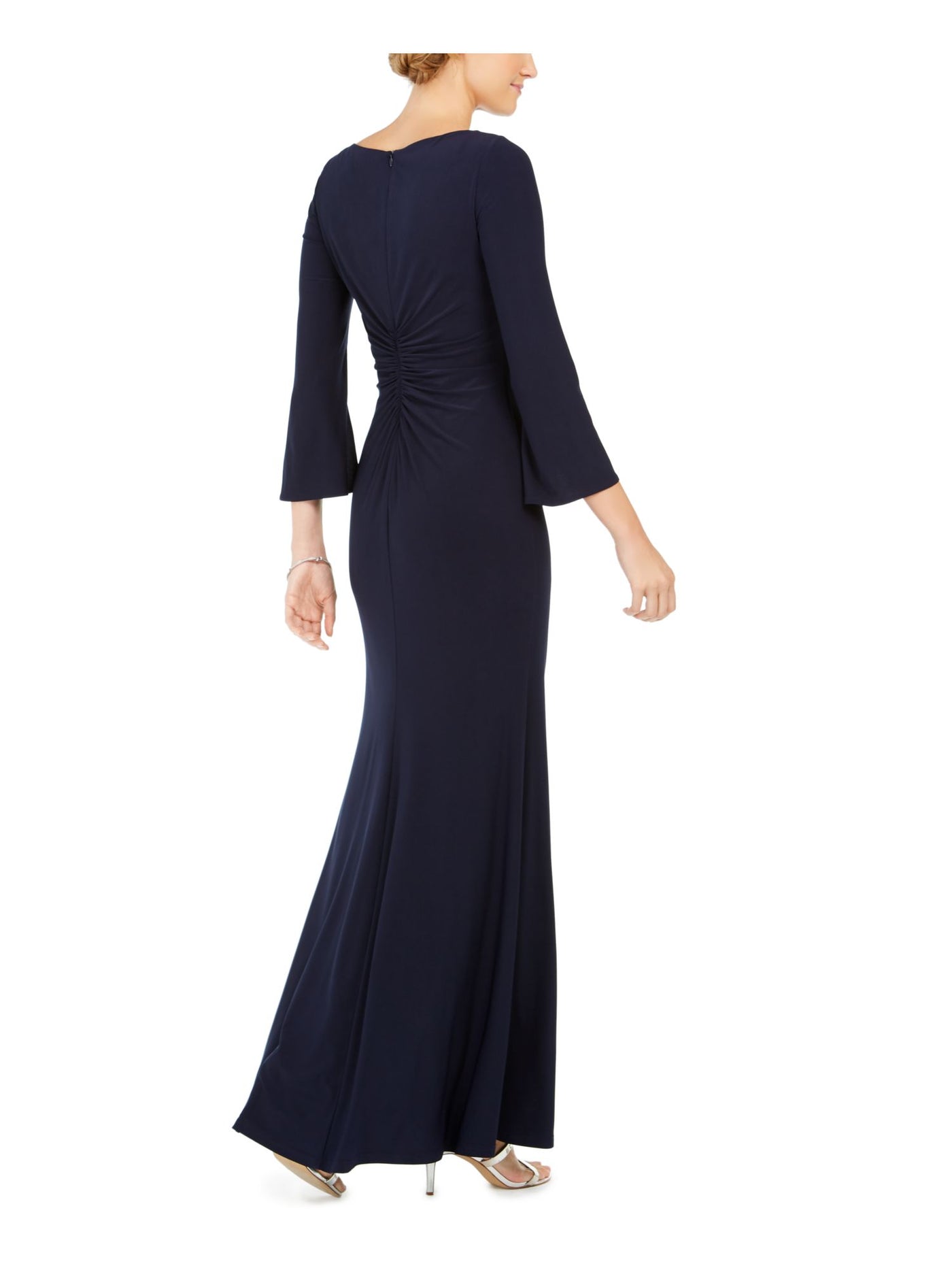 VINCE CAMUTO Womens Navy Stretch Embellished Zippered Bell Sleeve Boat Neck Full-Length Evening Sheath Dress 2