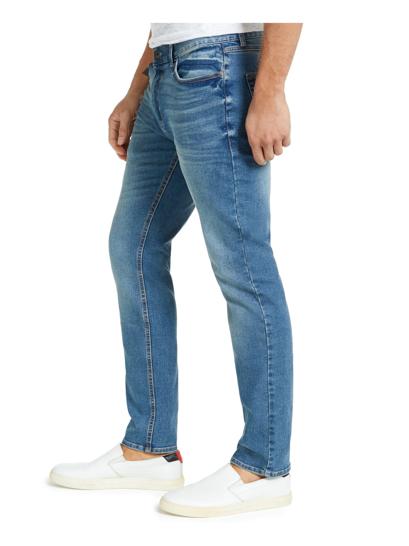 SUN STONE Mens Blue Flat Front, Tapered, Slim Fit Denim Jeans 30W/ 32L