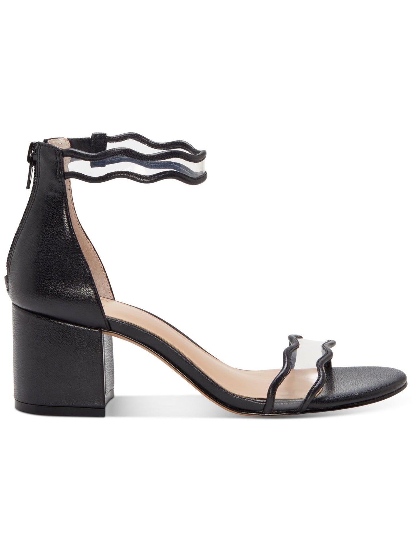 INC Womens Black Transparent Straps Elastic Goring Ankle Strap Scalloped Hadwin4 Round Toe Block Heel Zip-Up Dress Sandals Shoes 5.5 M