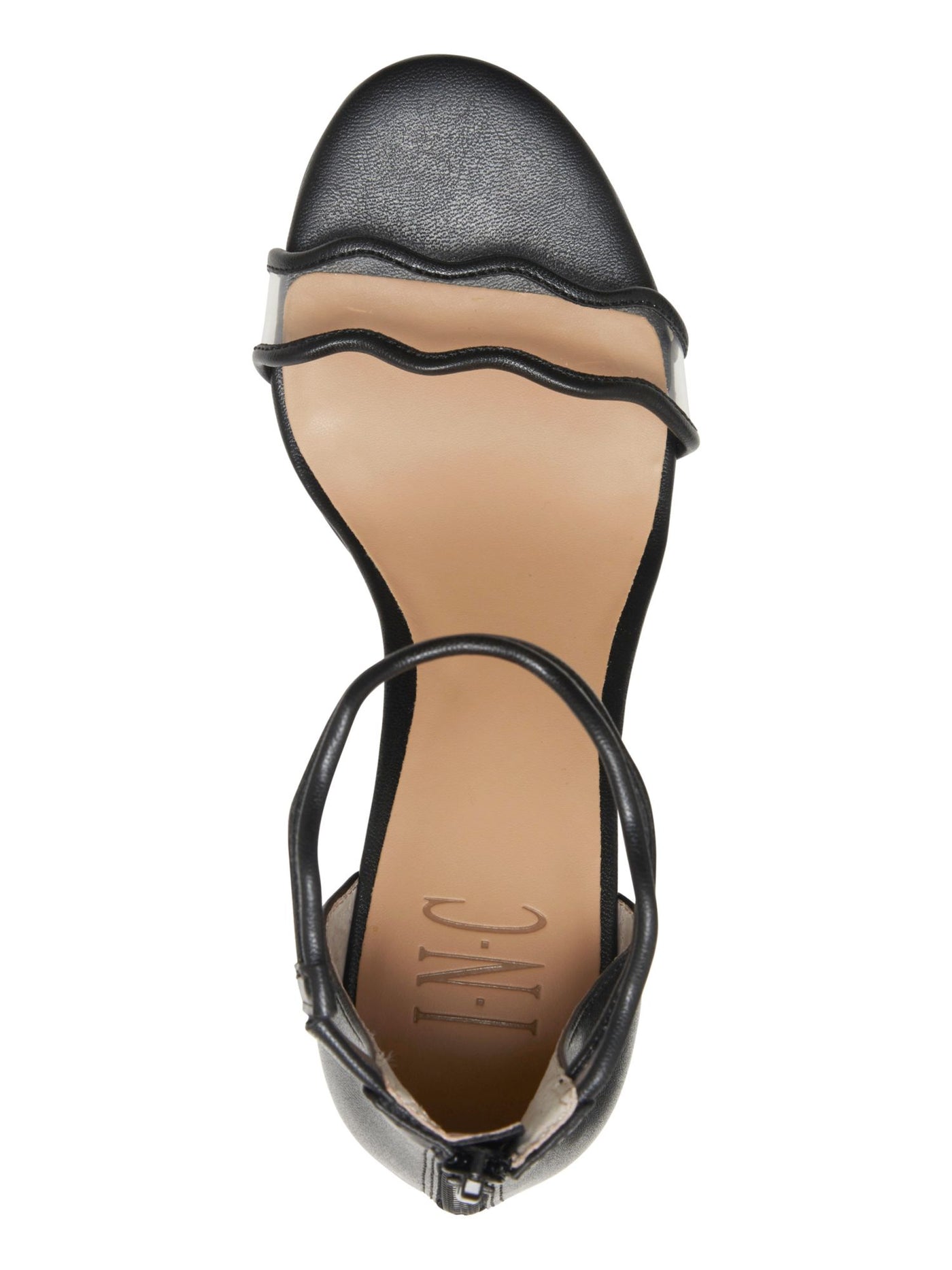 INC Womens Black Transparent Straps Elastic Goring Ankle Strap Scalloped Hadwin4 Round Toe Block Heel Zip-Up Dress Sandals Shoes M