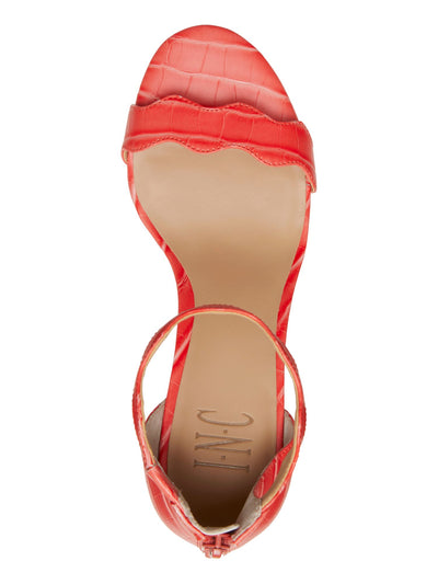INC Womens Orange Stretch Gore Scalloped Ankle Strap Hadwin Round Toe Block Heel Zip-Up Dress Sandals 10 M