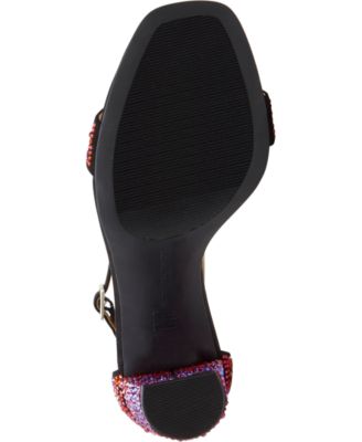 INC Womens Black Padded Rhinestone Ankle Strap Lexini Square Toe Block Heel Buckle Dress Sandals Shoes M