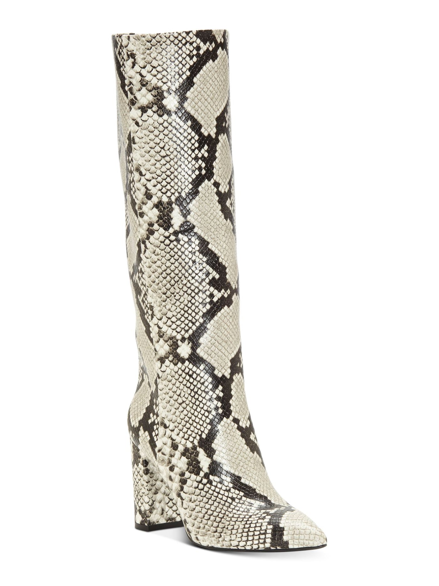 INC Womens Beige Animal Print Pointed Toe Block Heel Zip-Up Dress Boots 8