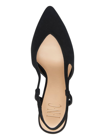 INC Womens Black Slingback Cushioned Brelina Pointed Toe Block Heel Slip On Leather Dress Pumps Shoes 7 M