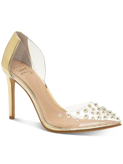 INC Womens Gold Transparent Panels Studded Metallic Kenjay Pointed Toe Stiletto Slip On Dress Pumps Shoes 7.5 M