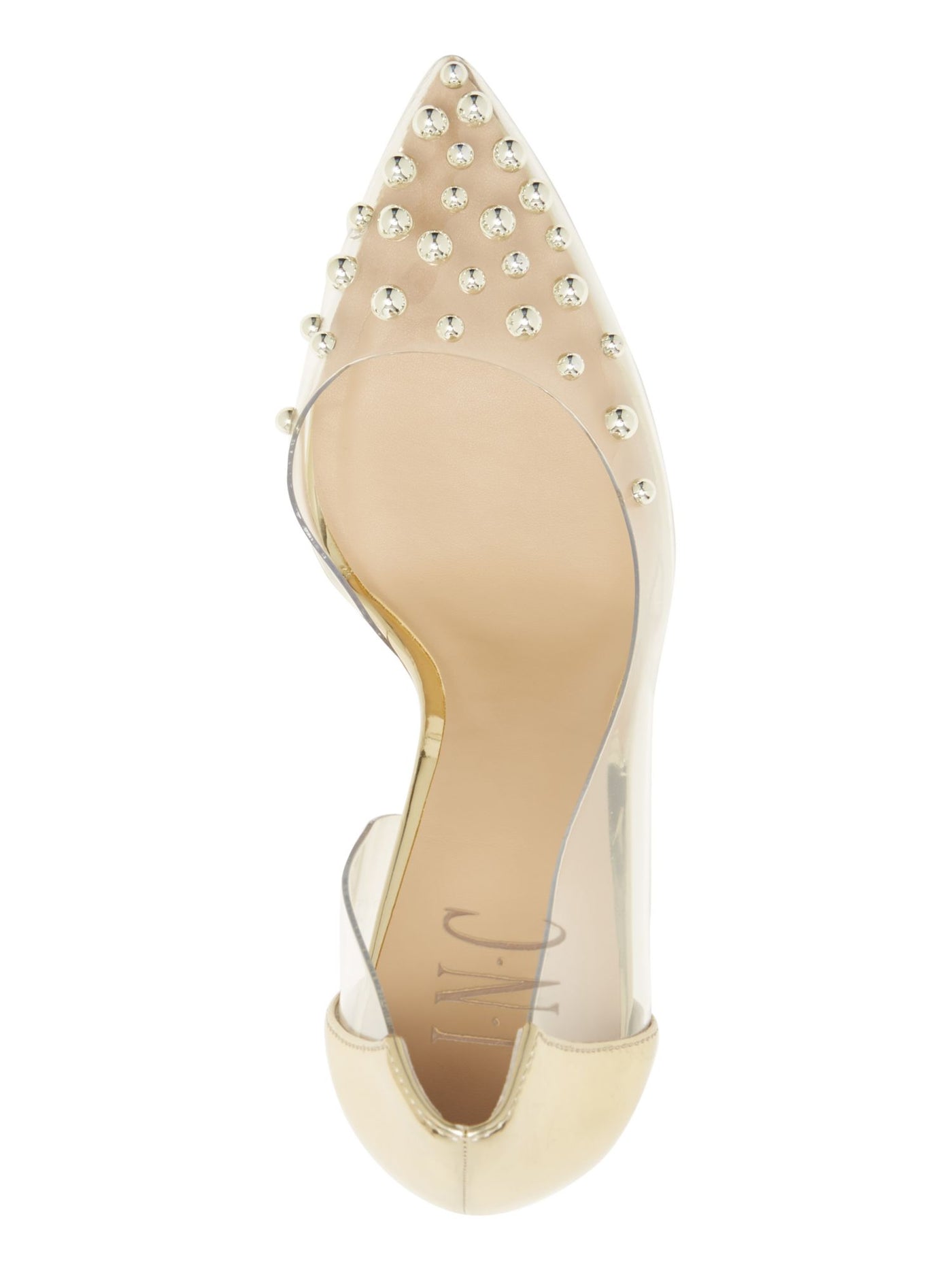 INC Womens Gold Transparent Panels Studded Metallic Kenjay Pointed Toe Stiletto Slip On Dress Pumps Shoes 7.5 M