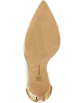 INC Womens Gold Transparent Panels Studded Metallic Kenjay Pointed Toe Stiletto Slip On Dress Pumps Shoes M