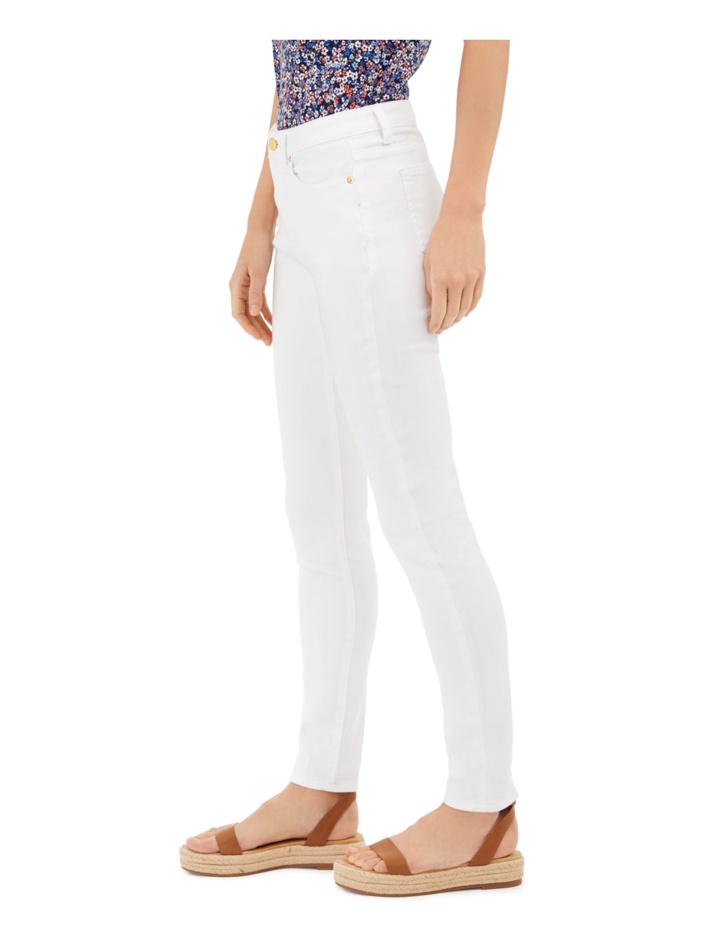 MICHAEL MICHAEL KORS Womens White Zippered Pocketed Skinny High Waist Jeans Petites 14P