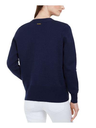 MICHAEL MICHAEL KORS Womens Navy Long Sleeve V Neck Top L