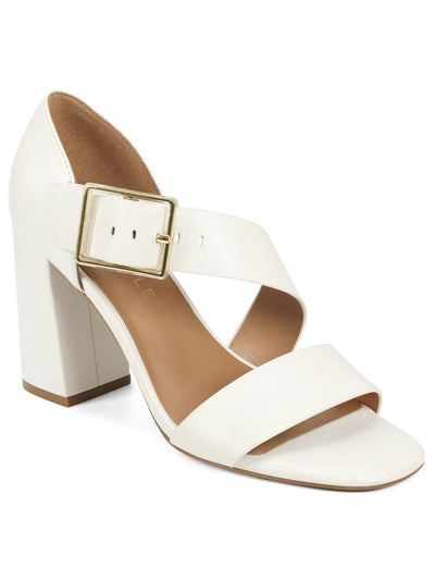 AEROSOLES Womens White Button Accent Adjustable Lenox Round Toe Block Heel Buckle Dress Sandals Shoes 8