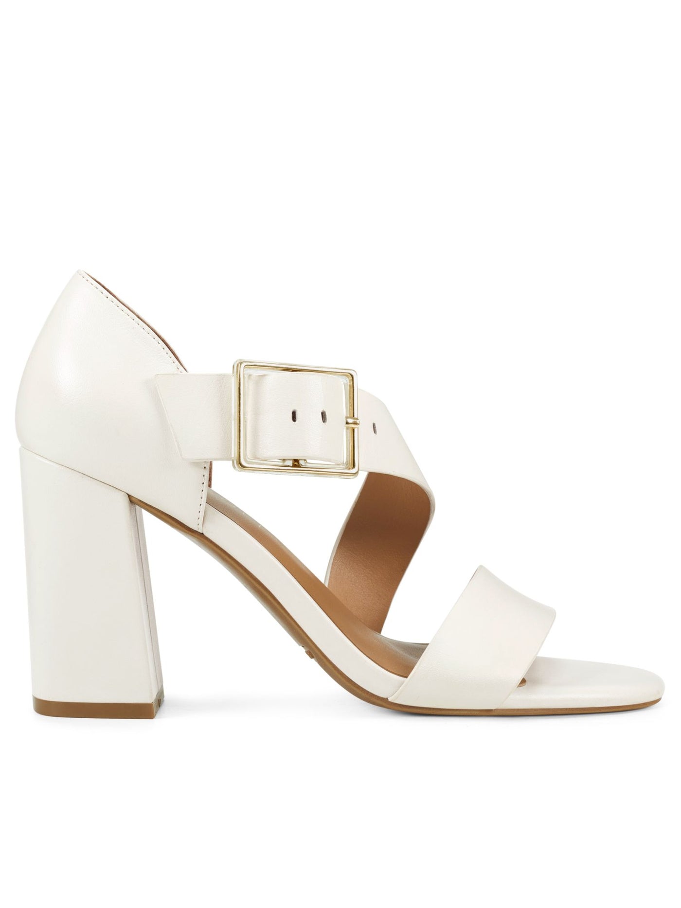 AEROSOLES Womens White Button Accent Adjustable Lenox Round Toe Block Heel Buckle Dress Sandals Shoes 8