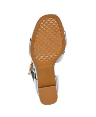 AEROSOLES Womens Ivory Button Accent Adjustable Lenox Round Toe Block Heel Buckle Leather Dress Sandals Shoes M