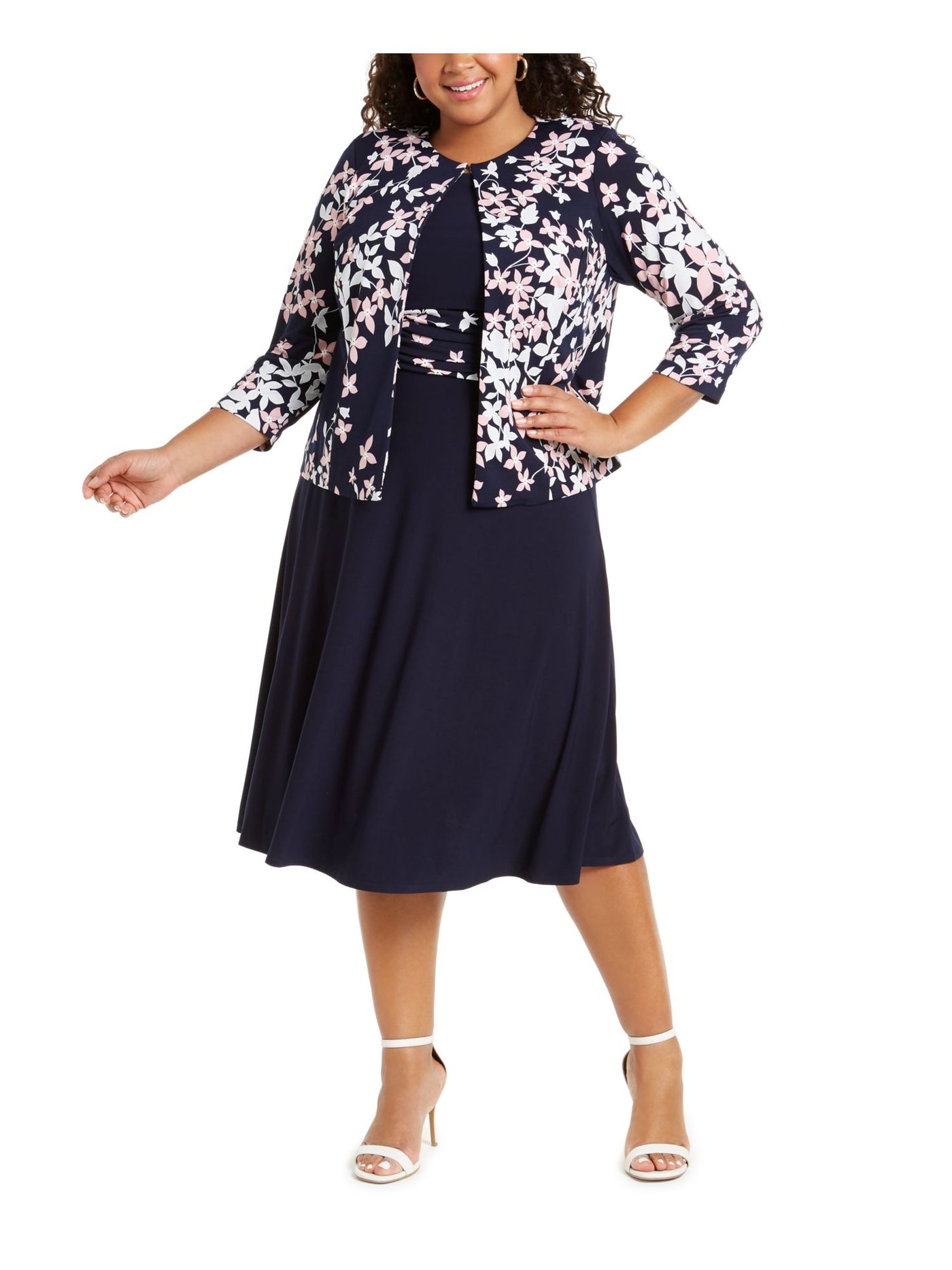 JESSICA HOWARD Womens Navy Floral Open Cardigan Evening Sweater Plus 14W