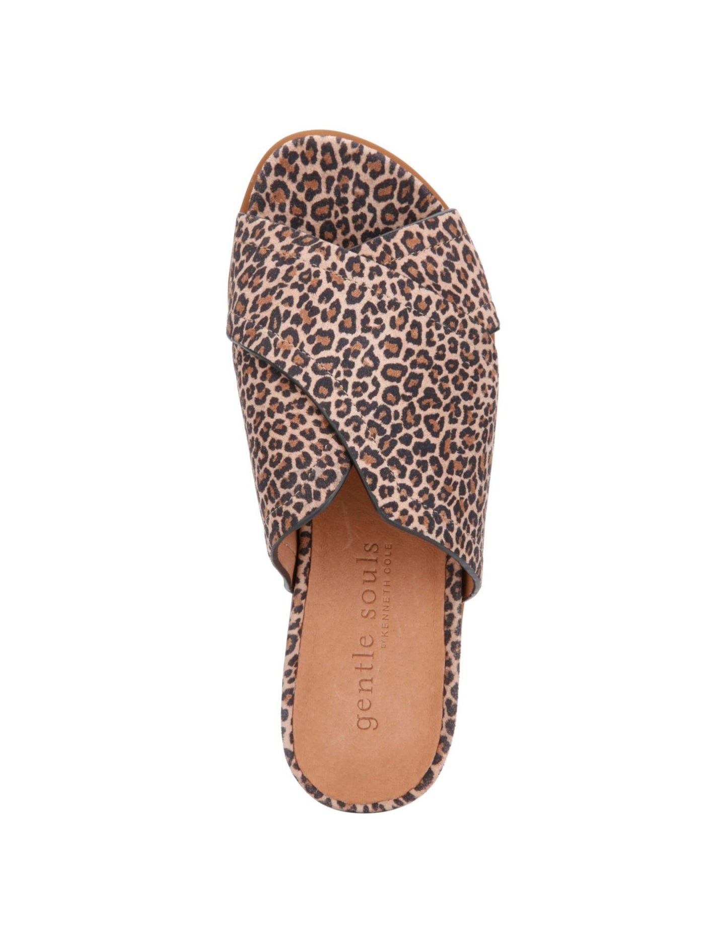 GENTLE SOULS KENNETH COLE Womens Brown Animal Print 0.5" Platform Cushioned Comfort Lavern Almond Toe Wedge Slip On Leather Slide Sandals Shoes 6