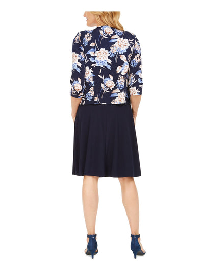 JESSICA HOWARD Womens Navy Floral 3/4 Sleeve Open Front Wear To Work Cardigan Petites 12P
