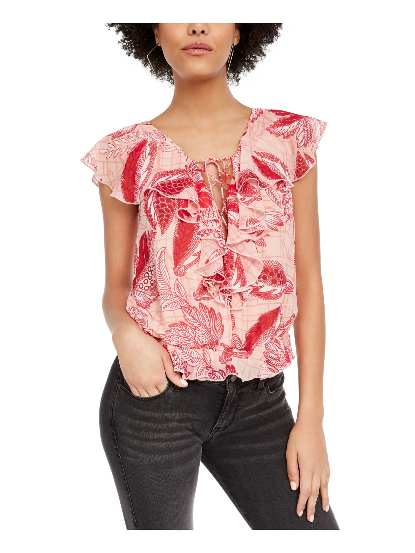 GUESS Womens Coral Floral Bodysuit M