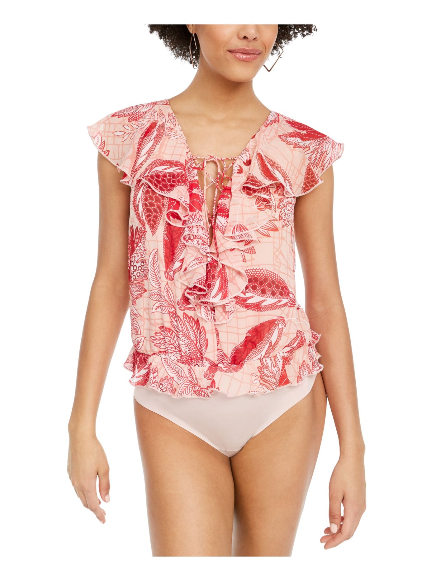 GUESS Womens Pink Floral Bodysuit Size: L