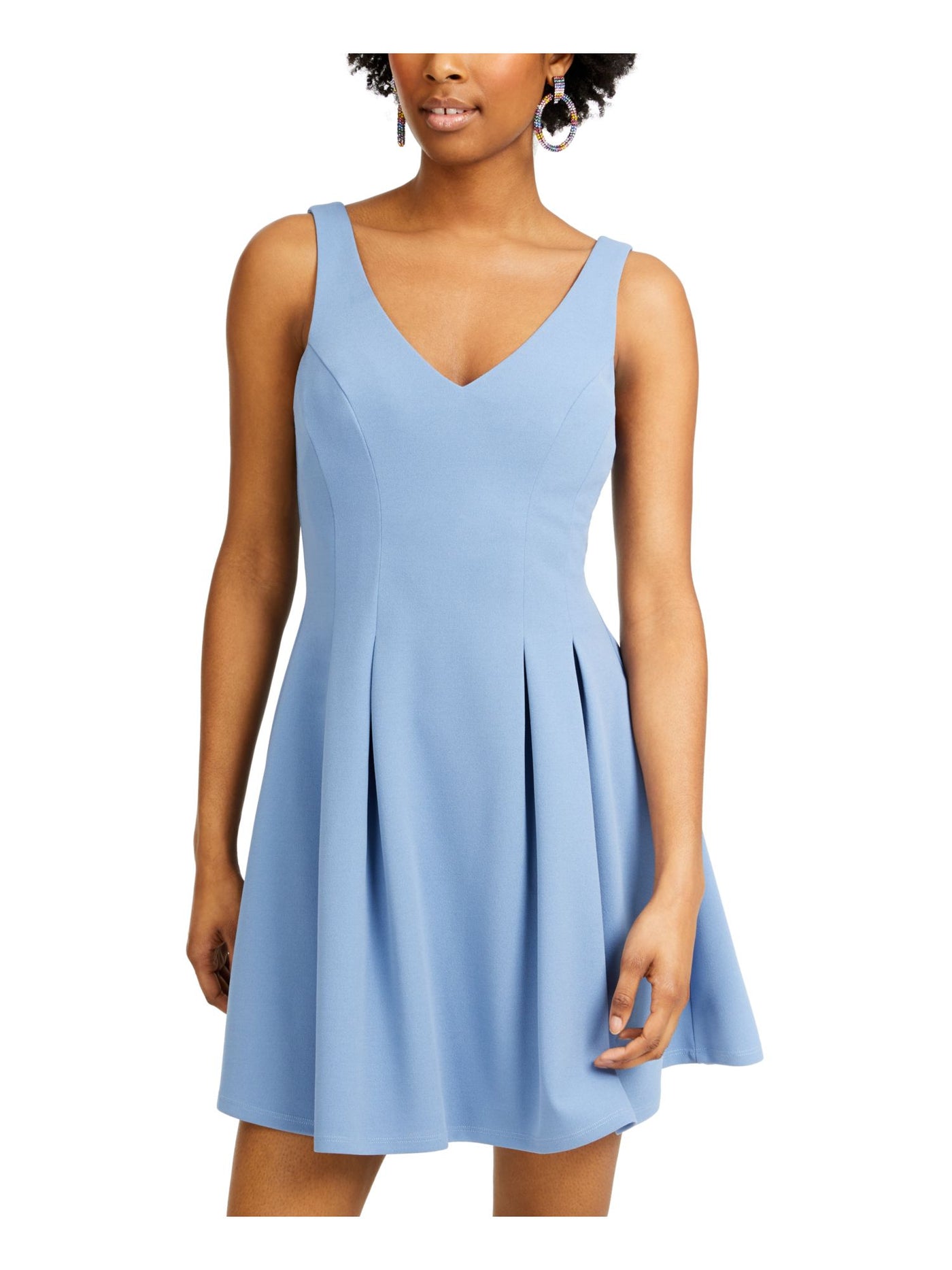 TEEZE ME Womens Light Blue Sleeveless V Neck Mini Evening Fit + Flare Dress Juniors M