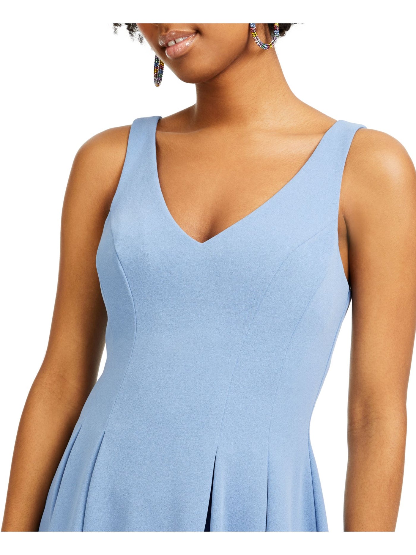 TEEZE ME Womens Light Blue Sleeveless V Neck Mini Evening Fit + Flare Dress M