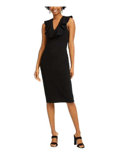 ALMOST FAMOUS Womens Black Sleeveless V Neck Below The Knee Shift Dress XXS