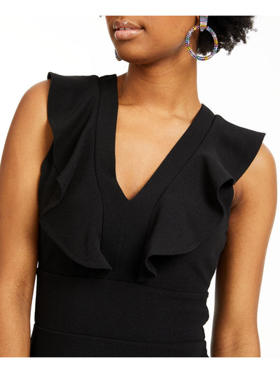 ALMOST FAMOUS Womens Black Sleeveless V Neck Below The Knee Shift Dress XXS