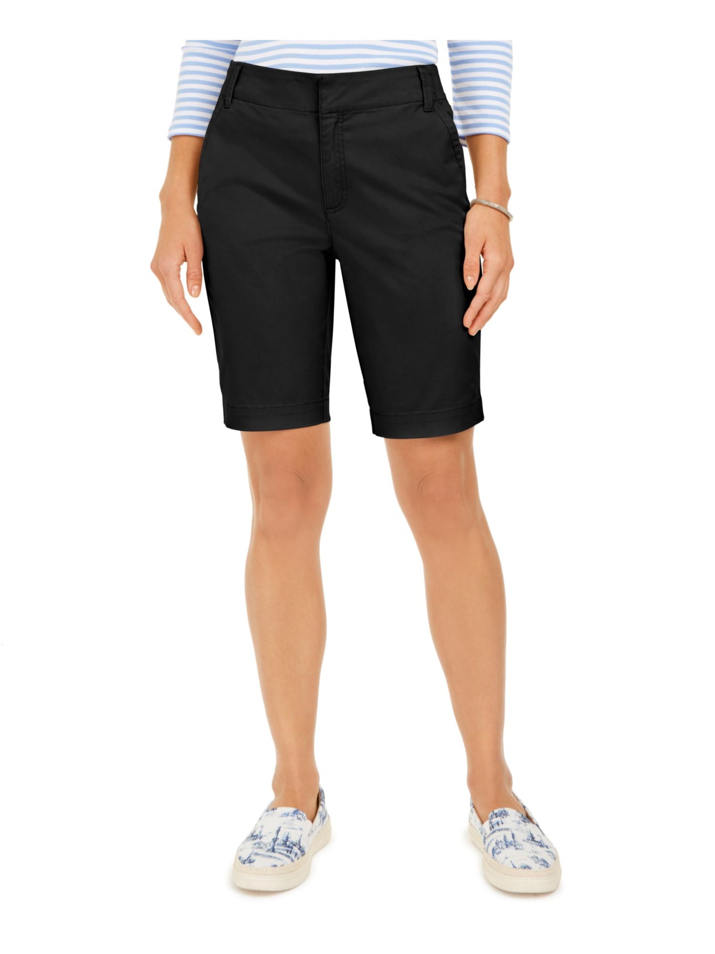 CHARTER CLUB Womens Black Stretch Pocketed Zippered Hook And Bar Closure Bermuda Shorts 14