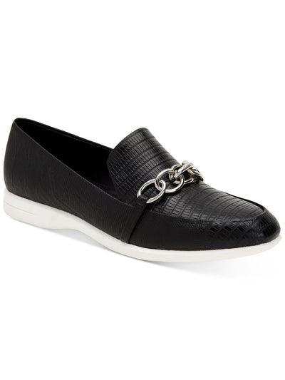 CALVIN KLEIN Womens Black Lizard Print Chain Link Accent Comfort Logo Banda Almond Toe Wedge Slip On Loafers Shoes 10 M