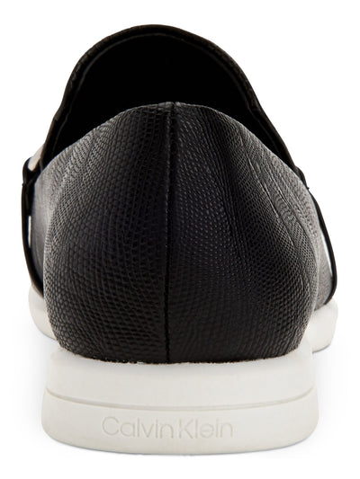 CALVIN KLEIN Womens Black Lizard Print Chain Link Accent Comfort Logo Banda Almond Toe Wedge Slip On Loafers Shoes 9 M