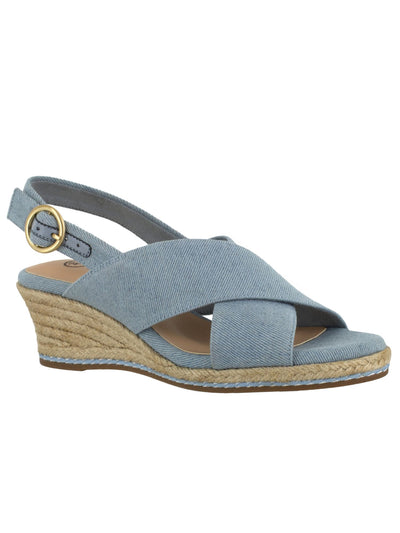 BELLA VITA Womens Blue Jute Wrapped Crisscross Straps 01/2" Platform Adjustable Strap Cushioned Nadette Ii Round Toe Wedge Buckle Espadrille Shoes 8 M