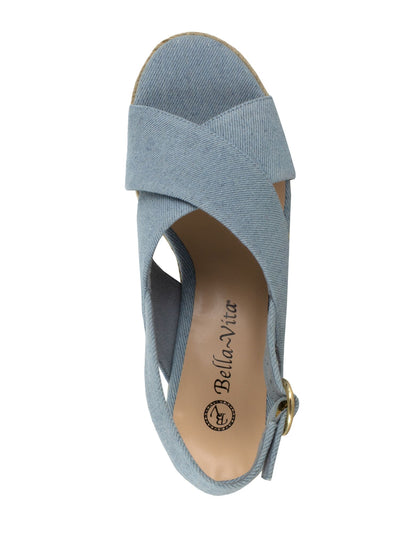 BELLA VITA Womens Blue Jute Wrapped Crisscross Straps 01/2" Platform Adjustable Strap Cushioned Nadette Ii Round Toe Wedge Buckle Espadrille Shoes 8 M