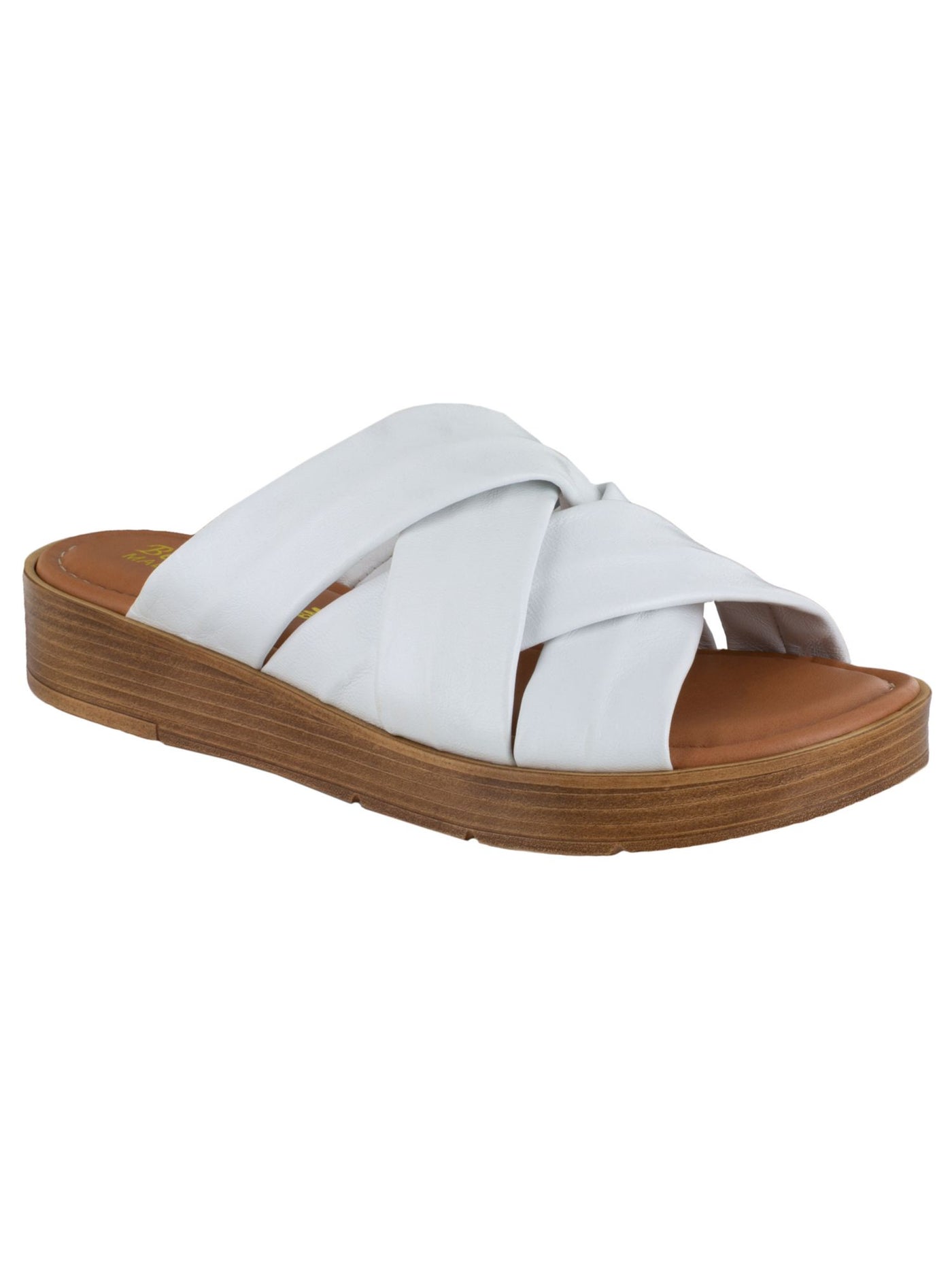 BELLA VITA Womens White 0.5" Platform Padded Comfort Tor-italy Round Toe Wedge Slip On Leather Slide Sandals Shoes 11 M