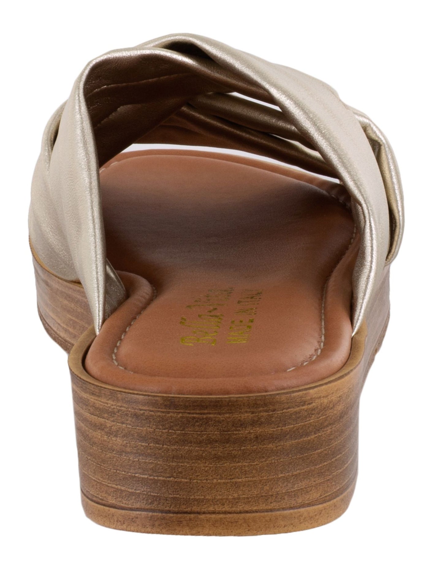 BELLA VITA Womens Champagne Gold Logo Metallic Padded Woven Tor-italy Round Toe Wedge Slip On Leather Dress Slide Sandals Shoes 8 WW