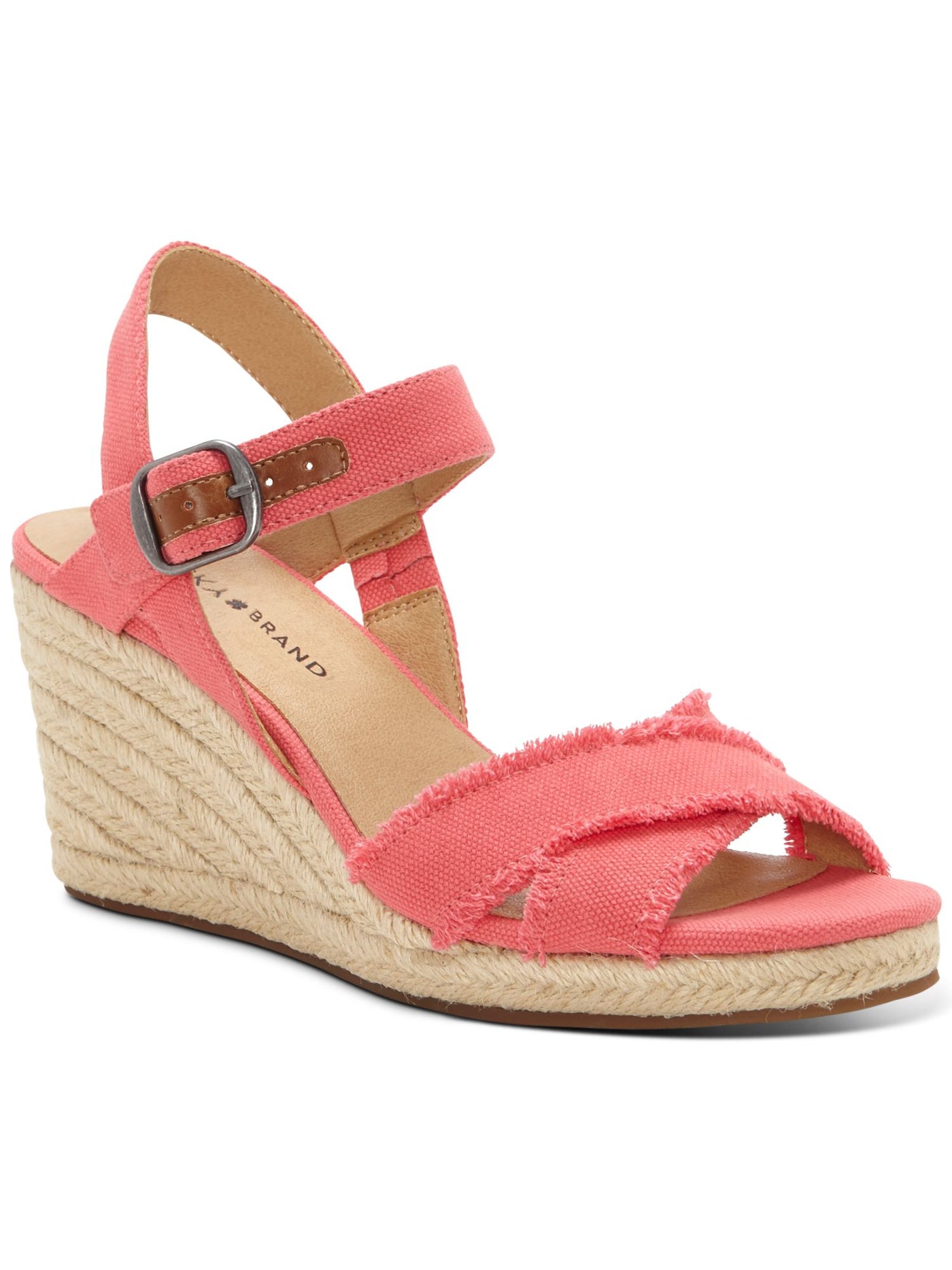 LUCKY BRAND Womens Pink 0.5" Platform Frayed Detail Adjustable Strap Cushioned Margaline Round Toe Wedge Buckle Espadrille Shoes 8.5 M